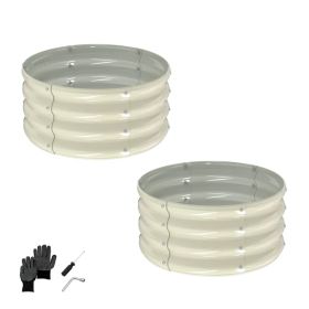 2 Pcs 2X2X1ft Raised Garden Bed, Round Galvanized Outdoor Planter Box, Metal Garden Bed For Planting Vegetables Fruits Flowers, White (Option: Defaulttitle)