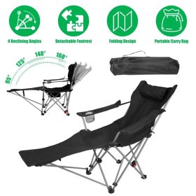 Reclining Camping Chair With Footrest 4-Position Adjustable Outdoor Folding Chair Heavy Duty Portable Camping Lounge Chair With Headrest Cup Hold (Option: Black)