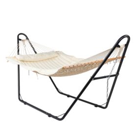 Hammock With Stand, Double-Barrel Hammock With Hammock Bed, Heavy Duty Adjustable Hammock Set For Outdoors, Patio, Yard, Garden, Beige (Option: Beige)
