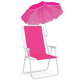 1 Pack Folding Beach Chair With Umbrella, XL Size, 15inch Seat Height, Pink, Steel Spring Chair With Cross Bar, Oxford Cloth, 120kg Capacity (Option: 67644296)