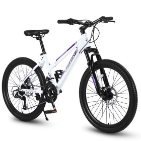 S24103 24 Inch Mountain Bike For Teenagers Girls Women, Shimano 21 Speeds With Dual Disc Brakes And 100mm Front Suspension, White&Pink (Option: WHITE)